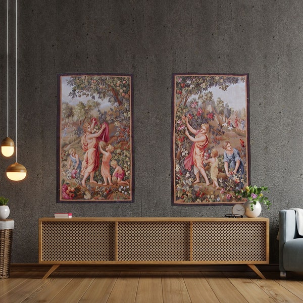 Handwoven Wool & Silk Aubusson Tapestry | Wall Art For Living Room | Antique Style Wall Decor | Vintage Wall Hanging Rug | Classical Design