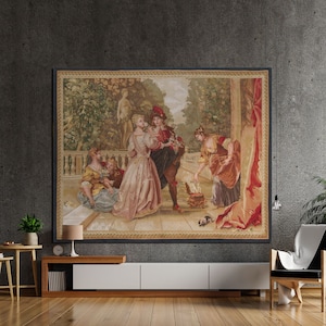 Handwoven Wool Aubusson Tapestry Wall Hanging Rug Classical Wall Decor | Antique Style French Renaissance Tapestry