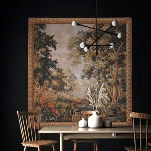 New Handwoven Wool Aubusson Tapestry French Gobelins Weave Technique Verdure Wall Hanging Scenery Wall Art 48x50 Inches