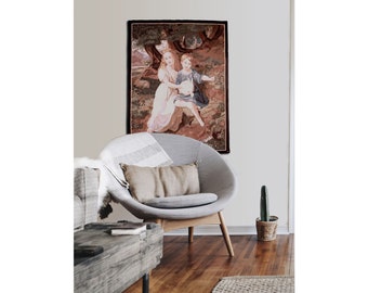 Handgeweven Aubusson-tapijt | Cottagecore esthetisch wandtapijt | Vintage handgeweven muurkunst | Handgeweven wandhanger | Cottagedecor: 43 x 56 inch