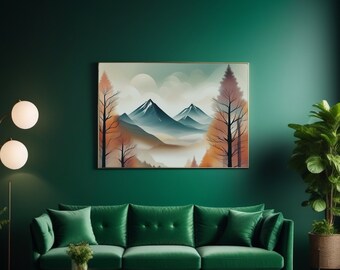 Muurkunst bergen en bomen Grote canvaskunst Grote canvaskunst Gestileerde muurkunst