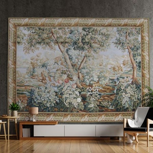 Victorian Style Wall Hanging Tapestry | Large Hand Crafted Verdure Tapestry | Vintage French Wall Art | Wall Hanging Rug 88X120  inch