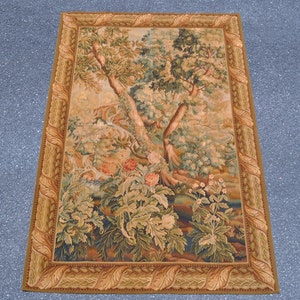 New Hand-woven Wool Aubusson Tapestry Vintage Style Verdure Wall Hanging Antique Finished French Gobelins Weave Wall Art 61x91 inches
