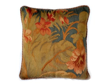 Ręcznie tkana wełniana poszewka na poduszkę gobelin Aubusson Antique Recreation French Gobelins Weave Tapestry Pillowcase Poszewka na poduszkę 18x18
