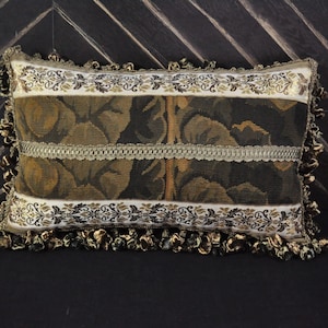 Custom Made One of a Kind Wool Aubusson Lumbar Pillow Cover | Antique French Aubusson Tapestry Cushion Pillowcase 12x20 Great for your Chair