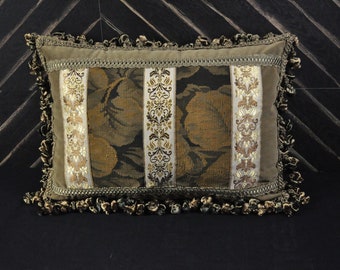 Custom Made One of a Kind Wool Aubusson Lumbar Pillow Cover | Antique Recreation French Gobelins Tapestry Weave Cushion Cover 14x20