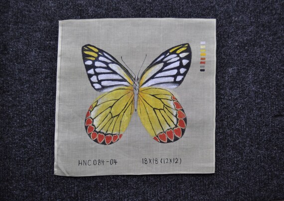 Hand Painted Needlepoint Petit Point 15 CT Penelope Canvas - Common Jezebel Butterfly