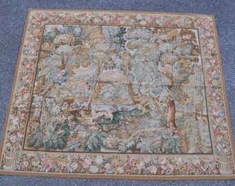 New Hand-woven Wool Aubusson Tapestry | Vintage Verdure Wall Hanging | French Gobelins Weave Wall Art | Medieval Wall Tapestry 75X85  inches