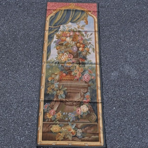 Handwoven Wool Aubusson Tapestry Wall Hanging Panel French Gobelins Weave Wall Tapestry 26x74 Inches