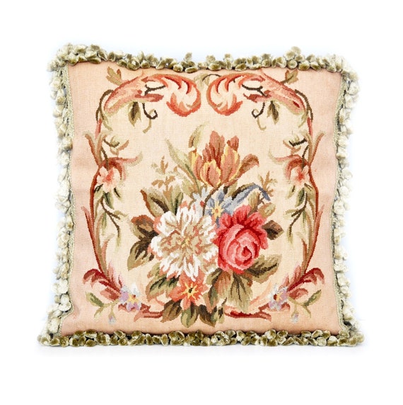 Beige Gobelins Tapestry Pillow Case Wool Aubusson Wool Etsy