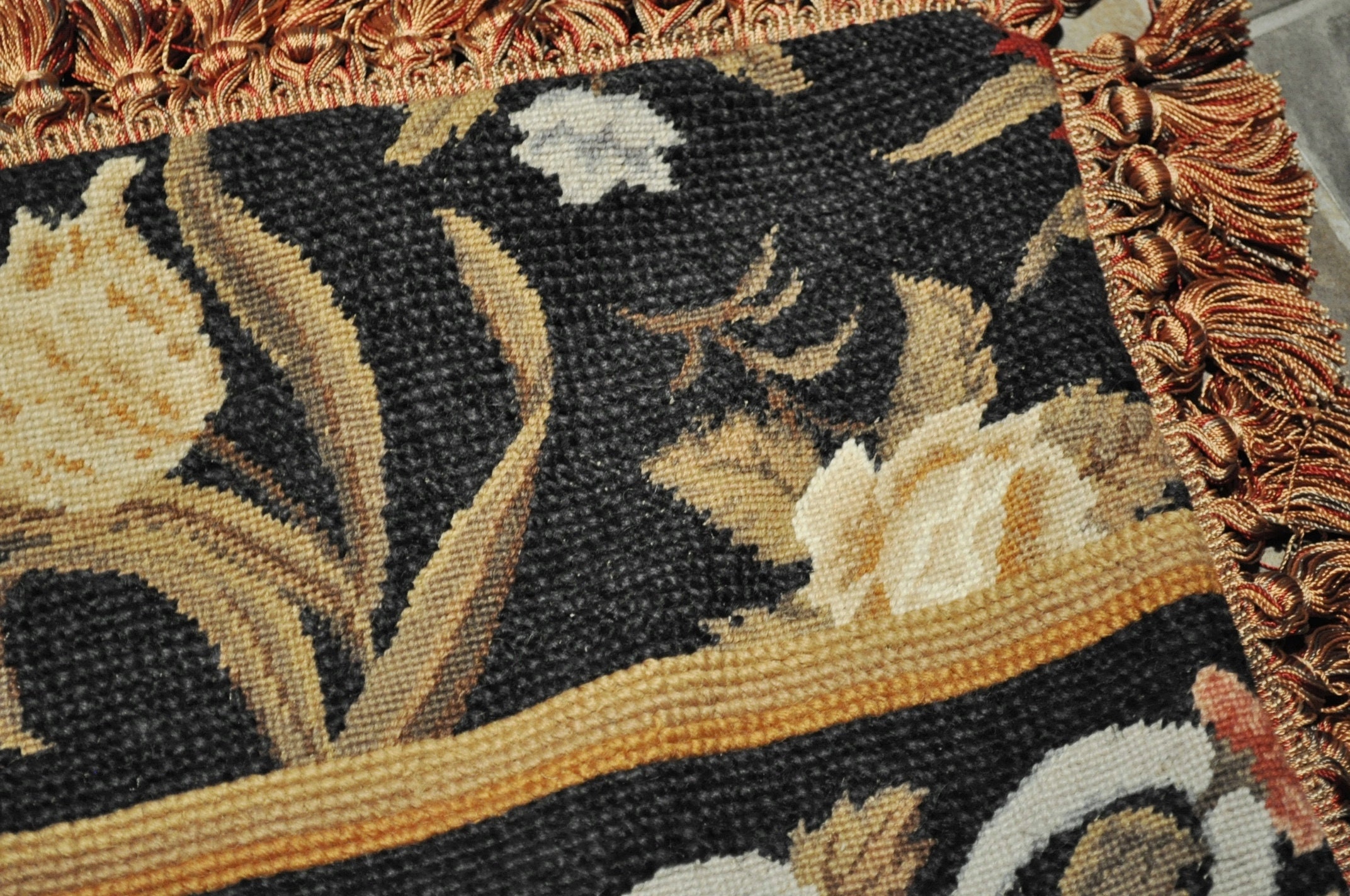 Black Wool Needlepoint Lumbar Pillow Cover Tulips Roses and Etsy UK