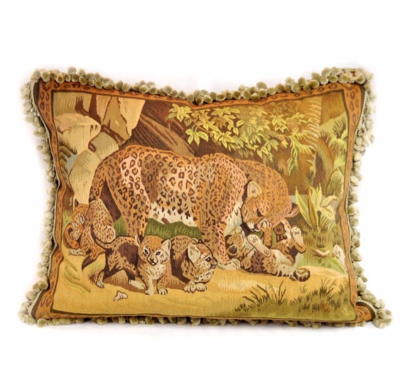 Three French Aubusson Tapestry Pillows Three French Aubusson Tapestry Pillows