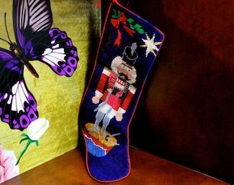 New Wool Christmas Stocking Nutcracker on Drum Handmade Needlepoint Xmas Theme Decoration
