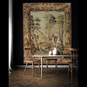Mid Century Tapestry | Large Hand Crafted Verdure Wall Hanging | Vintage French Wall Art | Medieval Wall Art 65X84 inch