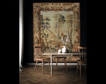 Mid Century Tapestry | Large Hand Crafted Verdure Wall Hanging | Vintage French Wall Art | Medieval Wall Art 65X84 inch