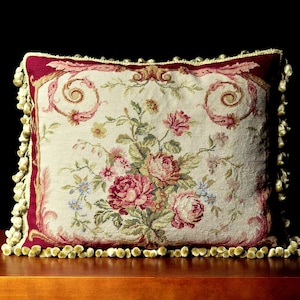Wool Petit Point Throw Pillow Cover | Vintage Needlepoint Cushion Cover | Antique French Style Pillowcase 16x20 Handmade Lumbar Pillow Cover