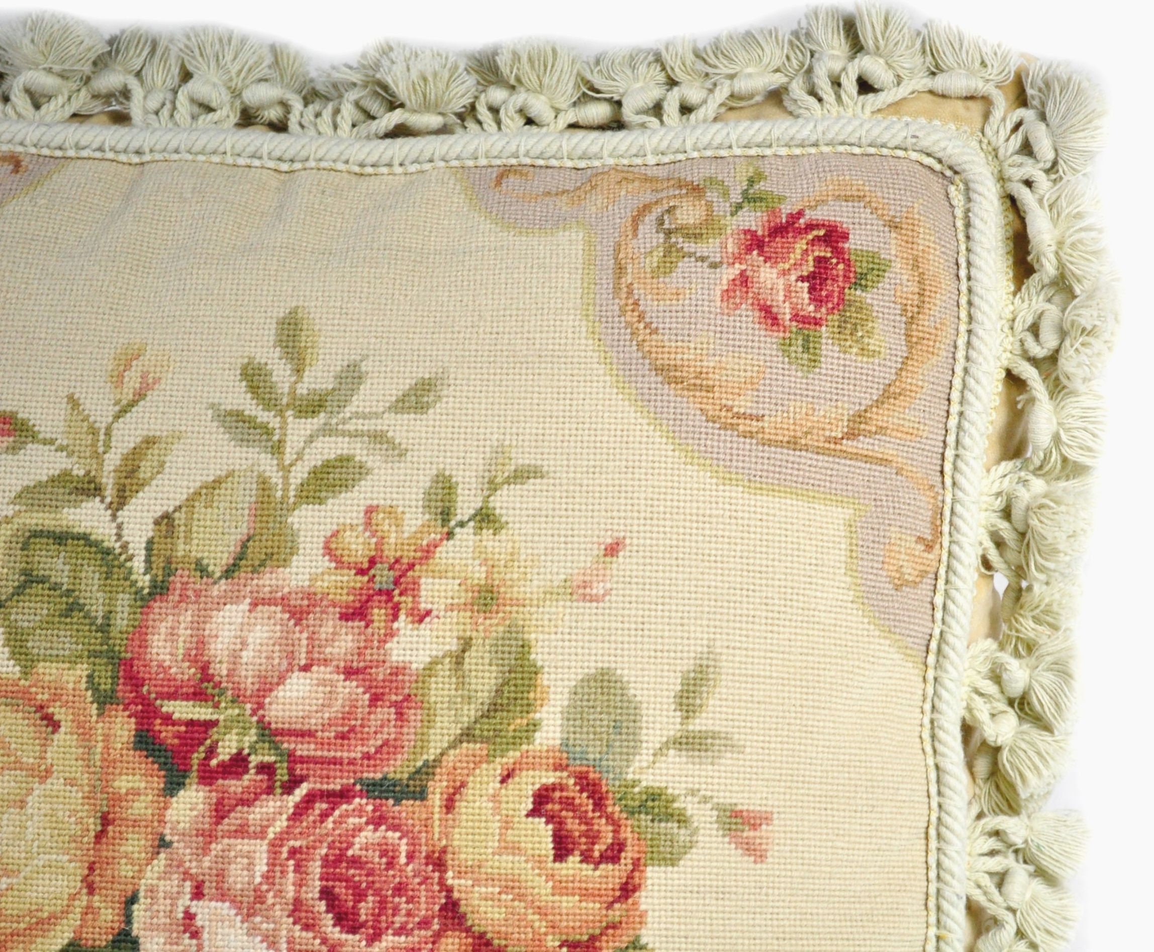 Needlepoint Pillow Petit Point Rose Bouquet Cushion Cover Etsy