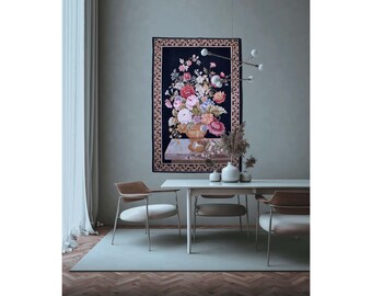 Living Room Wall Decor | Hand Woven Wall Hanging Rug | Floral Wall Decor For Living Room | Handmade Wall Art Furniture | 30x50 inch