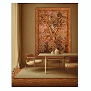 Hand-woven Wool Aubusson Tapestry | Vintage Verdure Wall Hanging | French Gobelins Weave Wall Art | Medieval Wall Tapestry 59X85  inches