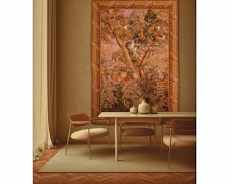 Hand-woven Wool Aubusson Tapestry | Vintage Verdure Wall Hanging | French Gobelins Weave Wall Art | Medieval Wall Tapestry 59X85  inches