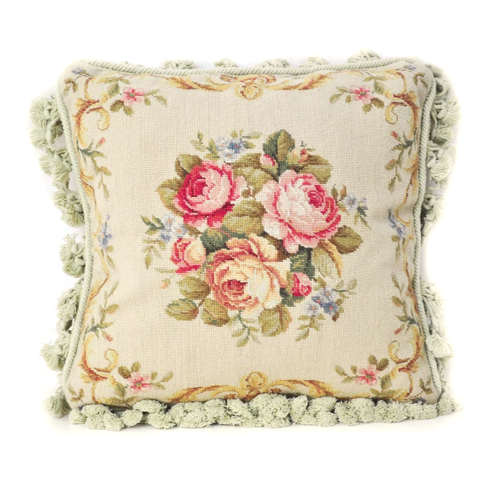 Wool Petit Point Tapestry Throw Pillow Cover Hand stitched Needlepoint Rose Bouquet Cushion Cover 16x16 Vintage Pillowcase Gift for Mom Etsy