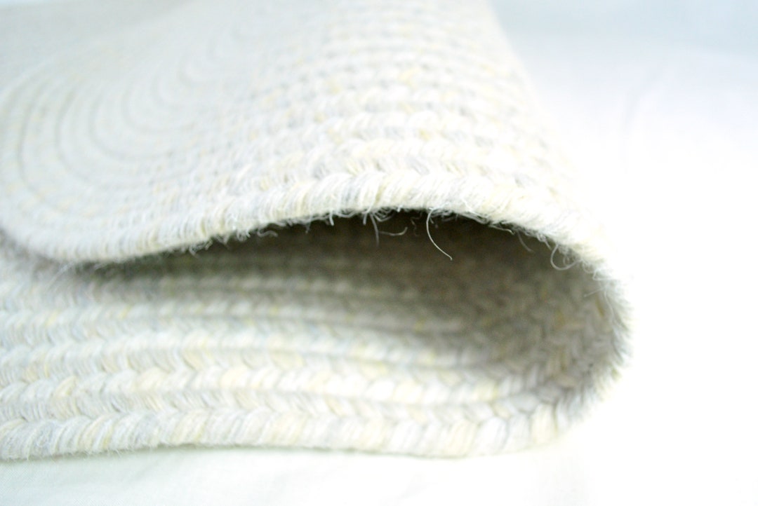 Braided Rug White and Yellow Reversible Handmade Hand Braided Wool Rug