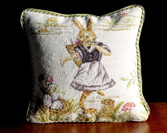 Mid Century Vintage Easter Decor | Vintage Easter Bunny Throw Pillow | Vintage Easter Accent Pillow | Antique Easter Bunny Decor Pillow