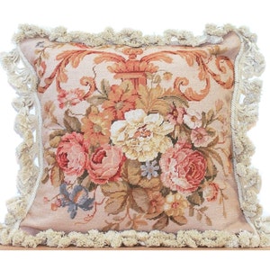 Unique Vintage Pillow Cover Floral Lumbar Throw Pillow Vintage Handmade Beige Floral Cushion Special Couch Cushion Cover
