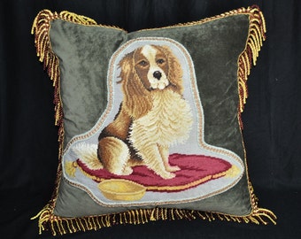 Fodera per cuscino in lana ad ago, unica nel suo genere, fodera per cuscino per cani Cavalier King Charles Spaniel, 23 x 23 cm, regalo per la mamma