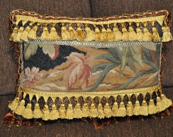 Funda de almohada de punta de aguja de lana / Funda de cojín de acento hecha a medida / Almohada de tapiz de acento para el hogar / Funda de almohada de diseño negro 16x21