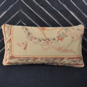 Vintage Wool Needlepoint Lumbar Pillow Cover | Antique Style Handwoven Needlepoint Throw Cushion Cover 12x22