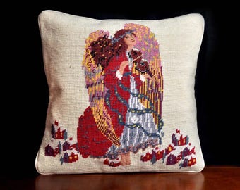 Orthodoxe kerstengel sierkussen vintage handgemaakt borduurkussen 14 x 14 (alleen hoes)