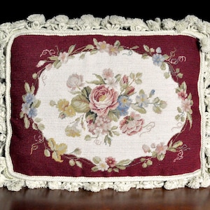 Wool Needlepoint & Petit Point Pillow Cover | Floral Roses Cushion Cover Lumbar Pillowcase 12x16 for Chair Couch Sofa Bed and Window Seats
