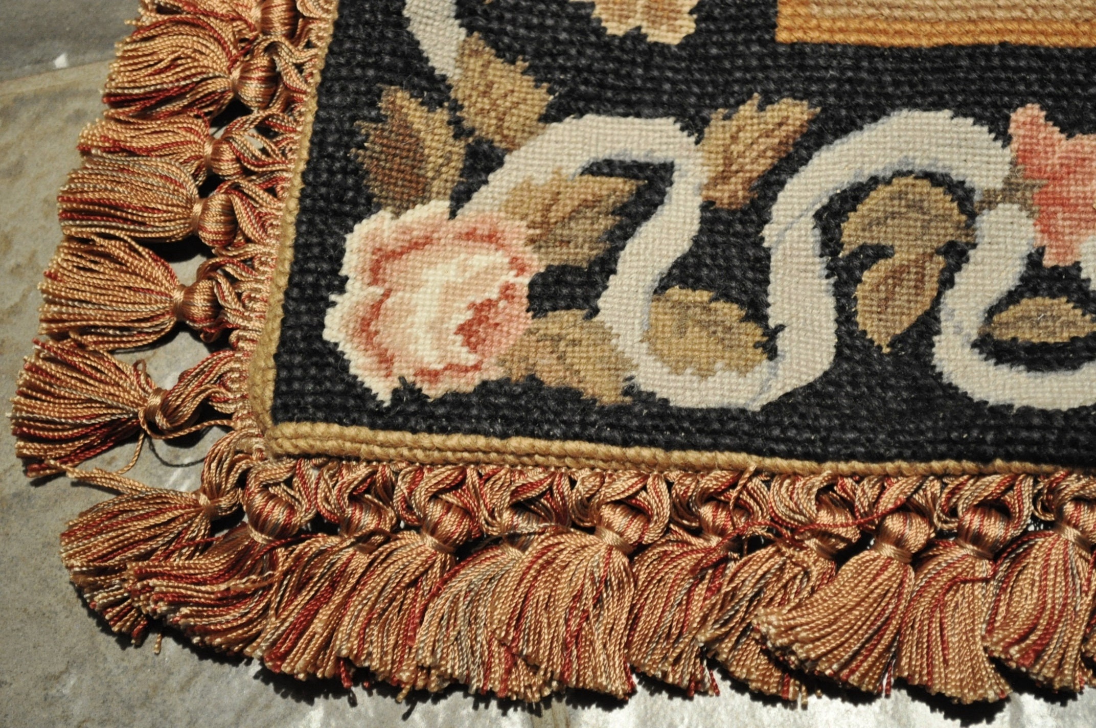 10x22 Black Needlepoint Lumbar Cushion Floral Pillow Cover Etsy