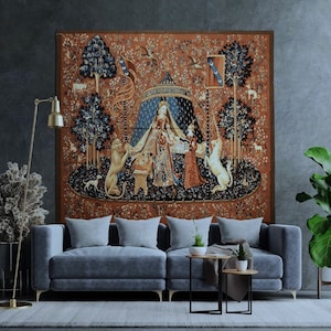 Middle Ages Art Tapestry Lady and The Unicorn A Mon Seul Desir I Large Luxury Hand Woven Wall Hanging Tapestry 76x67 inches
