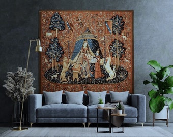 Middle Ages Art Tapestry Lady and The Unicorn A Mon Seul Desir I Large Luxury Hand Woven Wall Hanging Tapestry 76x67 inches