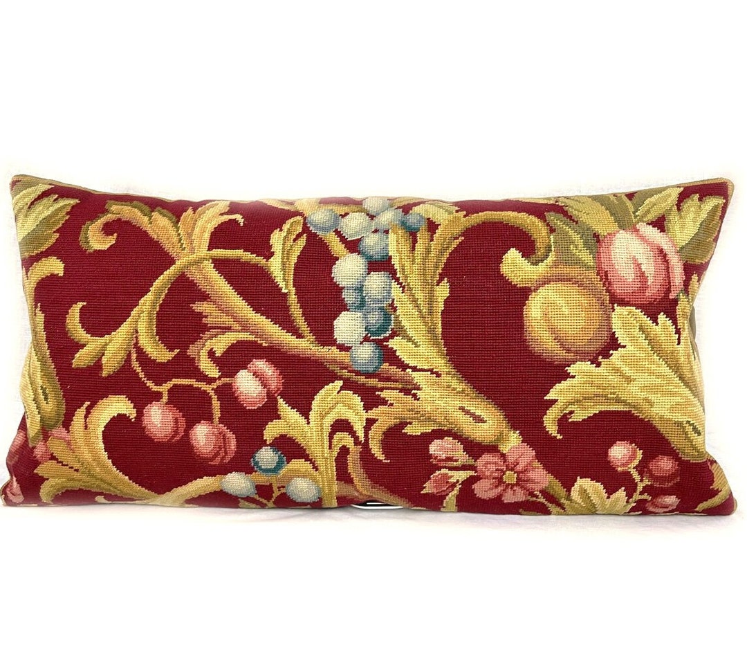 Custom Made in Canada Wool Needlepoint Lumbar Pillow Cover 16x34