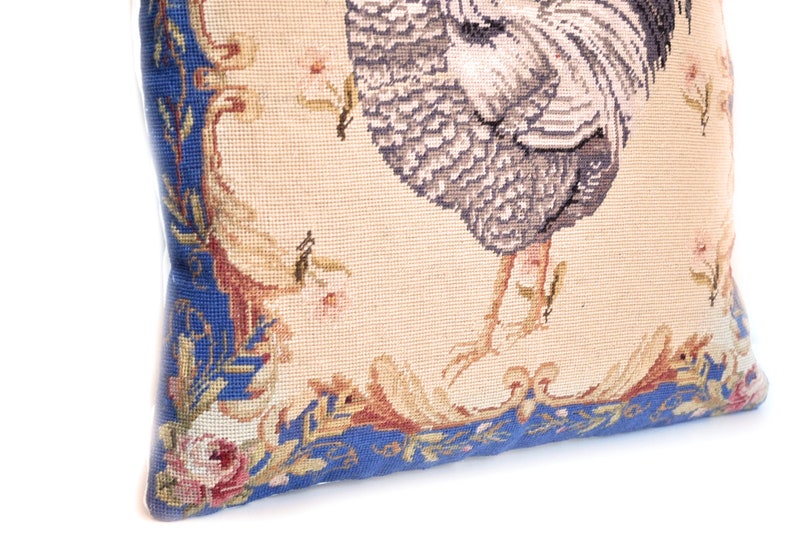 Rooster Needlepoint Pillow Cover Farmhouse Blue Throw Pillow Etsy