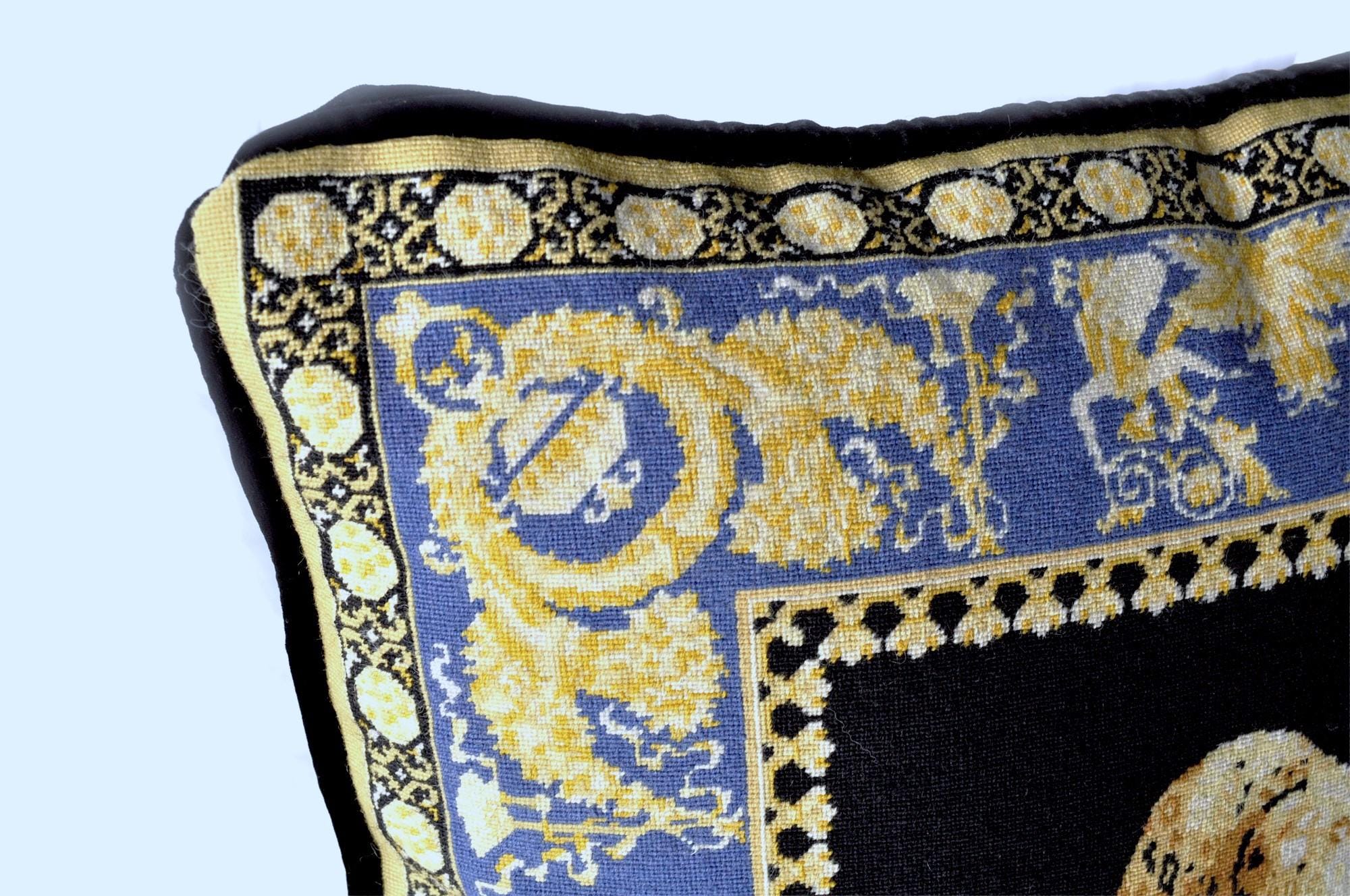 Versace Leopard Needlepoint Pillow Cover, Hand-stitched Wool