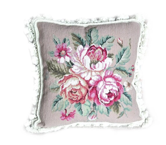 Vintage Needlepoint Pillow Case Luxury French Style Pink And Etsy