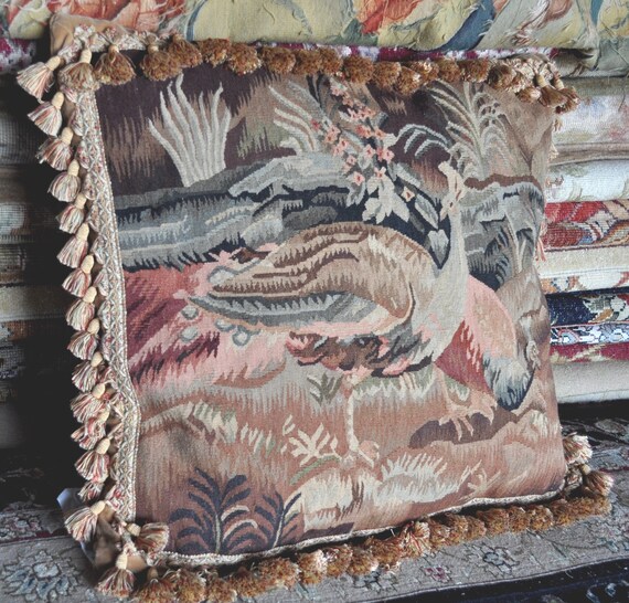 Handmade French Gobelins Tapestry Weave Wool Aubusson Cushion Etsy