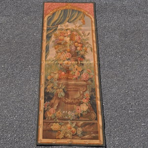 Handwoven Wool Aubusson Tapestry Wall Hanging Panel Antique Finished French Gobelins Weave Wall Tapestry 26x74 Inches
