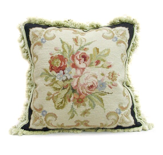18 X 18 Handmade Roses Black Wool Needlepoint Etsy