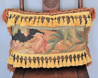 Funda de almohada de punta de aguja de lana / Funda de cojín de acento hecha a medida / Almohada de tapiz de acento para el hogar / Funda de almohada de diseño negro 16x21