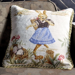 Vintage Easter Throw Pillow Cover | Grandmillenial Pillow Decor | Grand Millennial Pillow Covers | Antique Dancing Easter Bunny Decoration