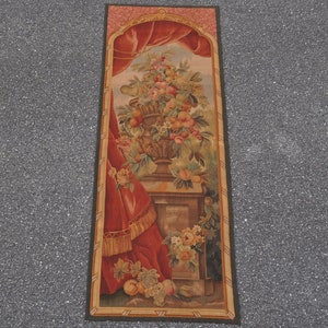 Handwoven Wool Aubusson Tapestry Wall Hanging Panel Antique Finished French Gobelins Weave Wall Tapestry 26x74 Inches