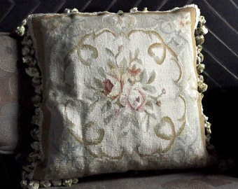 Hand-woven Aubusson Pillow Cover | French Gobelins Style Tapestry Pillowcase /  Wool Aubusson Cushion Cover 18x18
