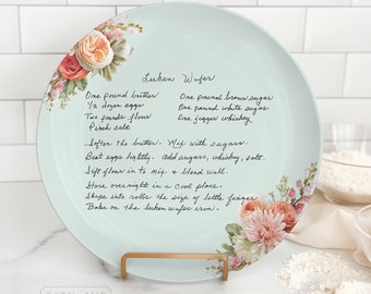 Handwritten Recipe Plate - Floral Plate with Recipe - Family Recipe Plate - Handwritten Gift - Handwriting on plate - Handwriting restored
