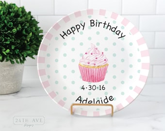 Custom Birthday Plate for Girl – Personalized Name & Date – First Birthday Keepsake – Reusable Celebration Plate