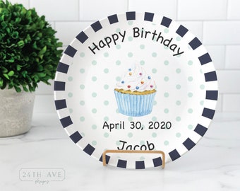 Happy Birthday - Custom Birthday Plate for Boy - Happy Birthday Plate - Navy birthday boy plate